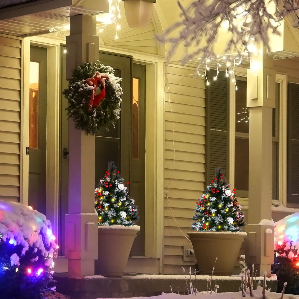 Lot de 2 sapins de Noël artificiel pré-éclairé HOMCOM de 2 pieds avec LED blanc chaud