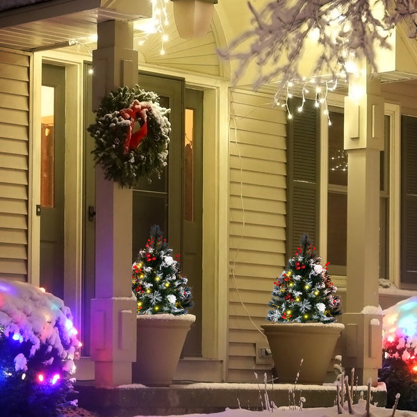 Lot de 2 sapins de Noël artificiel pré-éclairé HOMCOM de 2 pieds avec LED blanc chaud