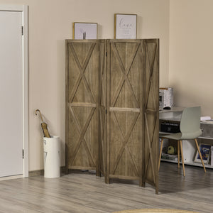 Cloison de séparation 4 panneaux style ferme avec cadre en bois, marron