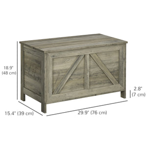 Coffre de rangement style ferme, charnière de sécurité pour ouverture à 100°, grain de bois gris