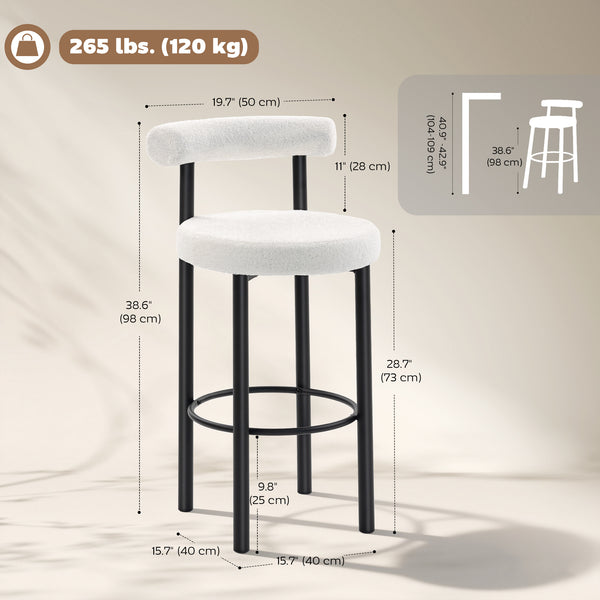 Ensemble de 2 tabourets de bar rembourrés en sherpa avec dossier et repose-pieds pour îlot de cuisine