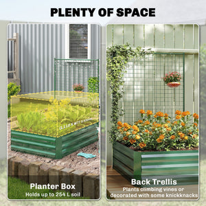 Jardinière surélevée galvanisée avec treillis pour plantes grimpantes, bac à fleurs d'extérieur à fond ouvert, vert
