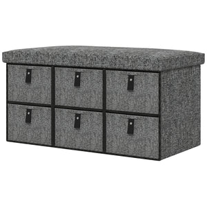 Banc à chaussures avec coussin et 6 tiroirs en tissu pour entrée, couloir, chambre, gris anthracite