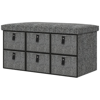 HOMCOM Shoe Bench with Seat, Shoe Storage with Cushion and 6 Fabric Drawers for Entryway, Hallway, Bedroom, Anthracite Grey