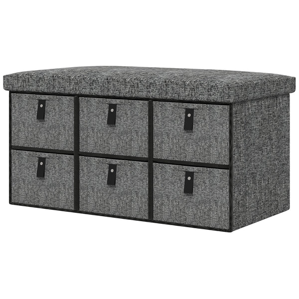 Banc à chaussures avec coussin et 6 tiroirs en tissu pour entrée, couloir, chambre, gris anthracite