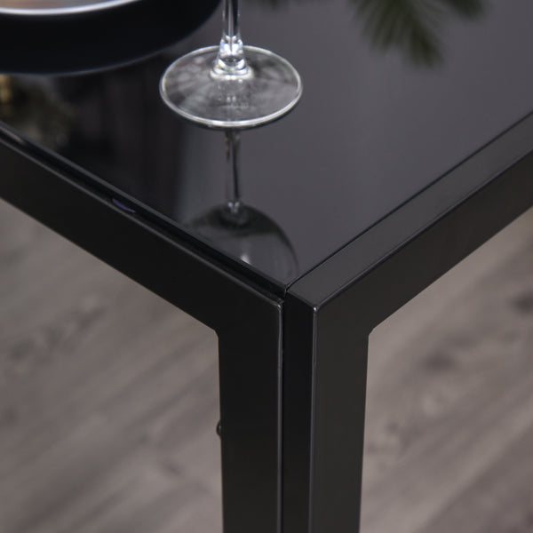 Ensemble de tables et chaises de cuisine rectangulaires en verre avec structure en métal et revêtement en similicuir pour salle à manger, noir