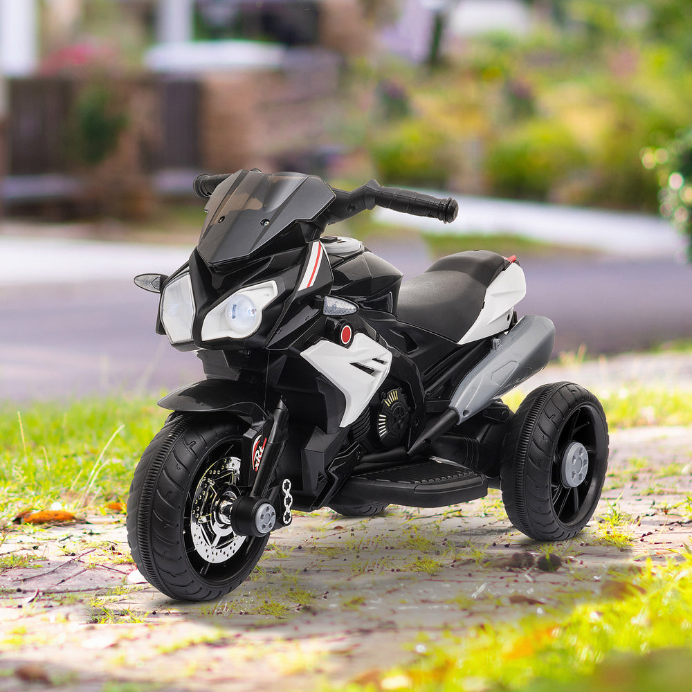 Moto électrique pour enfants 6 V avec 3 roues, musique, klaxon, lumières, noir
