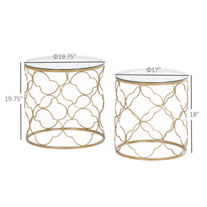 Lot de 2 tables basses gigognes en verre trempé doré