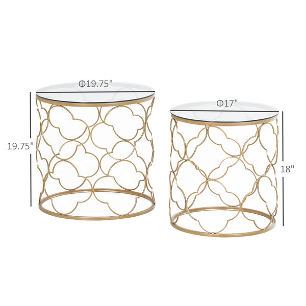 Lot de 2 tables basses gigognes en verre trempé doré