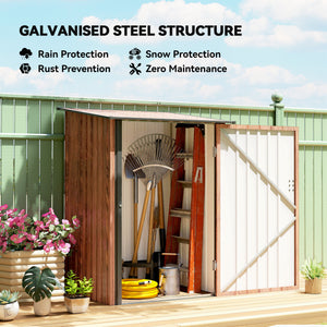 Lean-to garden shed in galvanized steel with lockable door, teak color