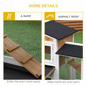 2-tier wooden rabbit hutch with ramp and outdoor run