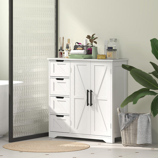 Meuble de salle de bain de style campagnard avec étagère réglable, blanc