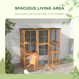 Cage pour chat en bois avec 6 plateformes équilibrées et toit en asphalte, orange