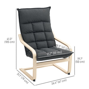 Fauteuil d'appoint rembourré avec pieds et accoudoirs incurvés, gris foncé