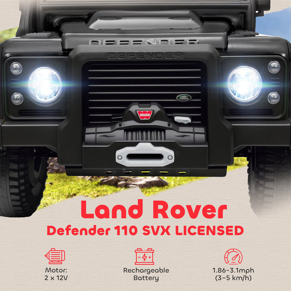 Land Rover Defender 12V sous licence avec télécommande, noir