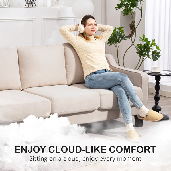 3-seater pocket sprung sofa, linen upholstery, thick padding, beige