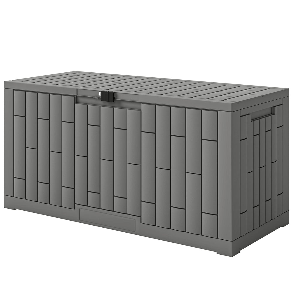 Coffre de rangement extérieur en résine de 80 gallons, verrouillable, résistant aux éclaboussures et aux UV.