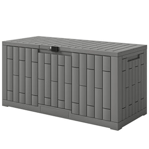 Coffre de rangement extérieur en résine de 80 gallons, verrouillable, résistant aux éclaboussures et aux UV.