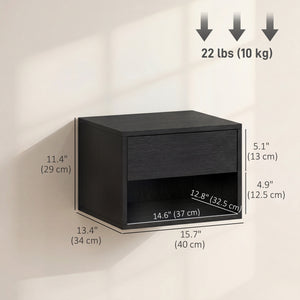 Ensemble de 2 tables de chevet flottantes avec tiroir et tablette ouverte – Noir
