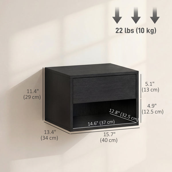 Ensemble de 2 tables de chevet flottantes avec tiroir et tablette ouverte – Noir