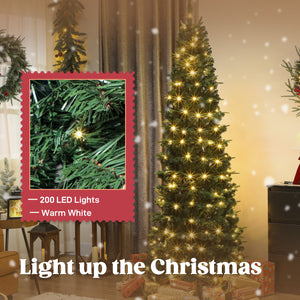 Sapin de Noël artificiel pliable de 7 pi avec support en métal, vert, pré-illuminé.