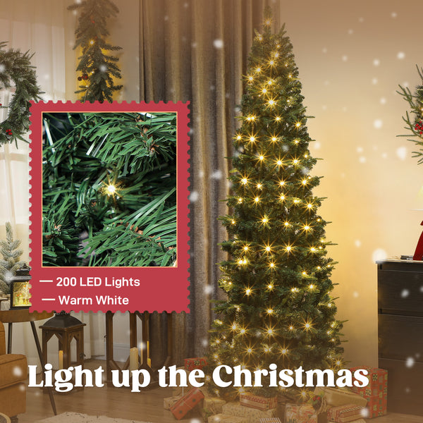 Sapin de Noël artificiel pliable de 7 pi avec support en métal, vert, pré-illuminé.