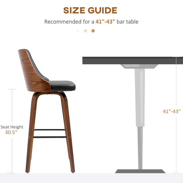 Set of 2 bar stools upholstered in faux leather with solid wood legs