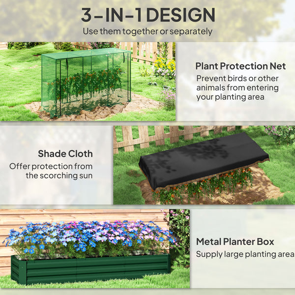 Jardinière en acier galvanisé avec cage de culture et toile d'ombrage pour fleurs, légumes et herbes aromatiques