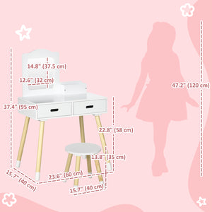 Coiffeuse pour enfants avec miroir et tabouret, blanche