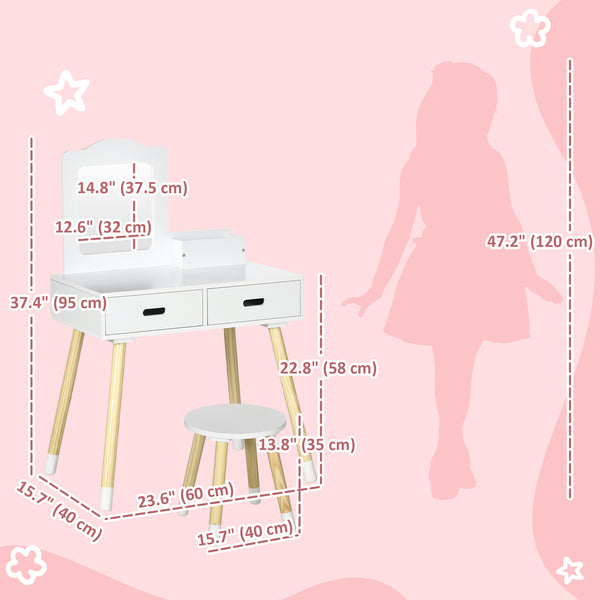 Coiffeuse pour enfants avec miroir et tabouret, blanche