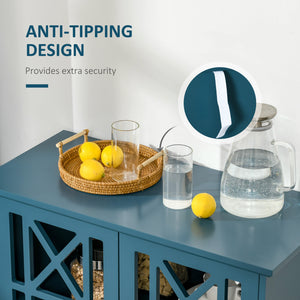 Buffet with openwork doors and shelf, modern freestanding storage unit, blue