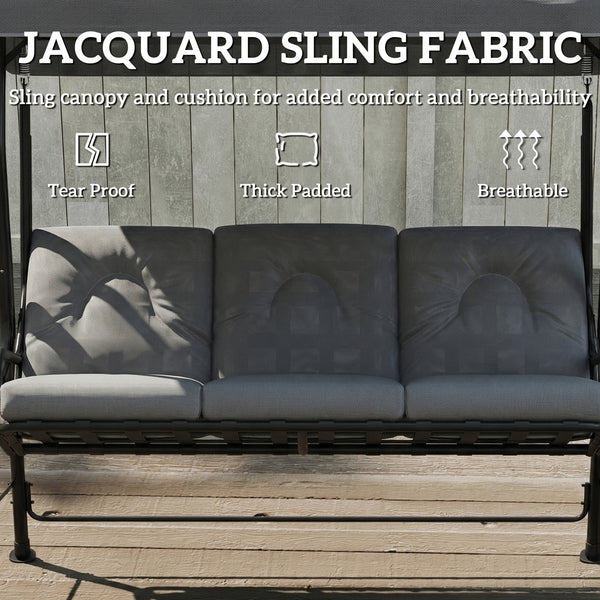 3-Person Patio Swing Chair with Canopy 3 Seater Porch Swing for Garden, Backyard, Poolside, Light Grey