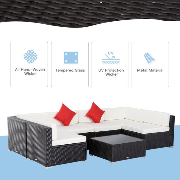 Ensemble de mobilier de jardin 7 pièces en rotin tressé avec table basse et coussins