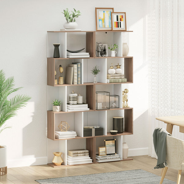 Bibliothèque géométrique à 5 niveaux avec séparateur, blanc