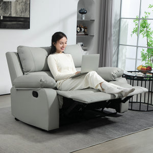 Canapé inclinable manuel en cuir synthétique avec repose-pieds, gris clair