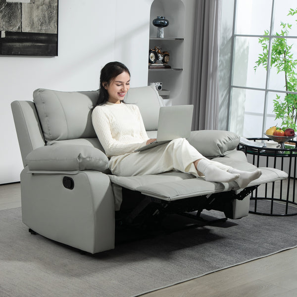 Canapé inclinable manuel en cuir synthétique avec repose-pieds, gris clair
