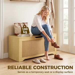 Coffre de rangement de 35,9 gal avec façade en rotin et couvercle à fermeture lente – Chêne