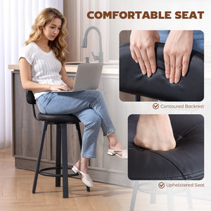 Ensemble de 2 tabourets de bar rembourrées avec repose-pieds et dossier pour comptoir de cuisine, noir