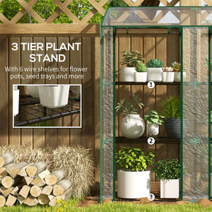 Portable mini greenhouse with 3 shelves, reinforced cover and roll-up doors