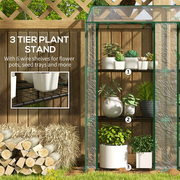 Portable mini greenhouse with 3 shelves, reinforced cover and roll-up doors