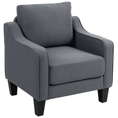 Fauteuil d'appoint moderne avec ressorts ensachés, revêtement en lin, rembourrage épais, gris anthracite