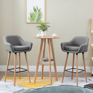 Lot de 2 tabourets de bar modernes rembourrés en tissu avec structure en métal et pieds en bois massif, Gris