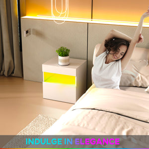 Table de chevet avec éclairage LED, tiroir et étagère ouverte