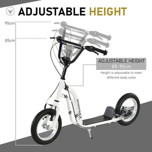 Trottinette avec pneus gonflable à double freins, blanche