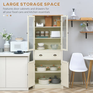 Meuble de rangement avec portes vitrées, tiroir et étagères réglables, blanc crème