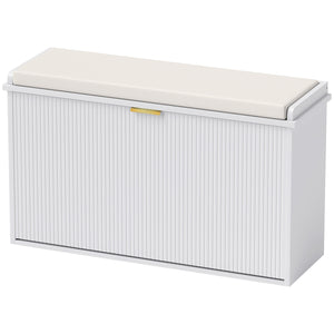 Banc d'entrée avec assise rembourrée et tiroirs rabattables avec rangement pour 8 paires de chaussures, blanc