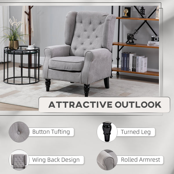 Fauteuil d'appoint en tissu moderne rembourré avec pieds en bois, accoudoirs roulés, gris