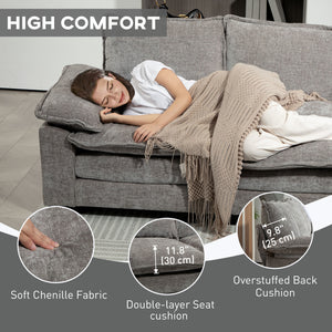 Chenille L-shaped sofa with double-layer seat cushion for living room, gray