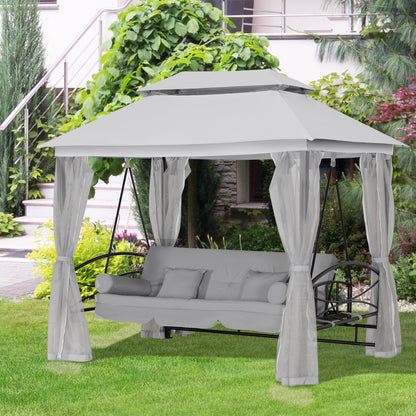 Outsunny 3-Seater Outdoor Daybed, 3-in-1 Canopy, Swing, Garden Hammock with Mosquito Net and Sun Shade, Grey