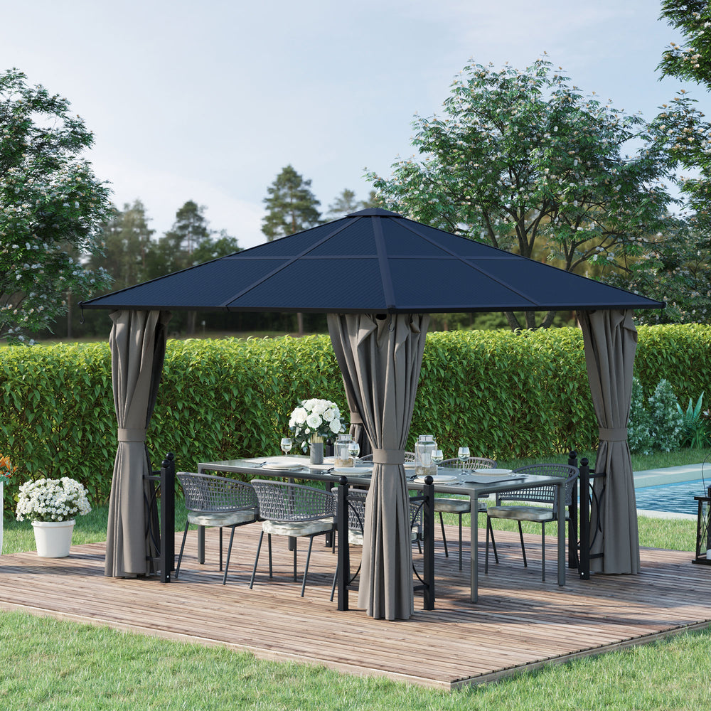 10' x 10' Hardtop Gazebo with PC Board Roof and Aluminum Frame, Patio Gazebo with Curtains and Netting for Party Wedding Marquee Tent, Black